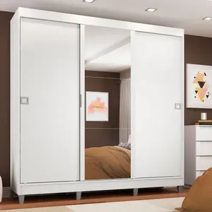 Guarda-Roupa Casal Madesa Napoli 3 Portas de Correr Central com Espelho com Pés Branco Cor:Branco