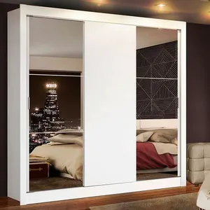 Guarda-Roupa Casal Madesa Mônaco 3 Portas de Correr com Espelhos Branco Cor:Branco