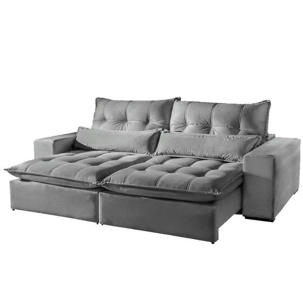 Sofá 4 Lugares Máximo Retrátil E Reclinável 2,50M Suede Cinza Claro Cinza Claro
