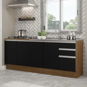 Kit com 2 Balcões de Cozinha Madesa Glamy 4 Portas 3 Gavetas (Sem Tampo e Pia) Rustic/Preto Cor:Rustic/Preto