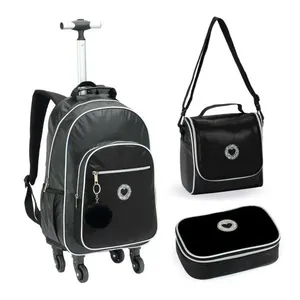 Kit Mochila De Rodinhas + Lancheira + Estojo Just Love Denlex Preta