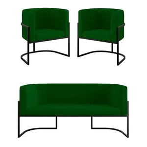 Kit 2 Poltronas + Sofá 2 Lugares Base de Metal Black Balaqui