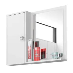 Espelheira Com Armário para Banheiro em MDP, 1 Porta, 2 Prateleiras - Gênova Branco