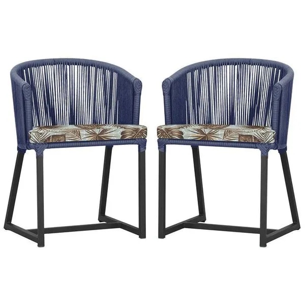 2 Cadeiras De Jantar Noronha Preta Corda Náutica E6 Trama Azul