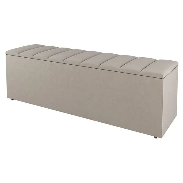 Calçadeira Baú Solteiro Cora 90cm Suede Bege - Abmaza