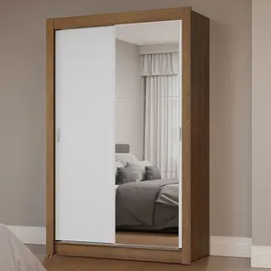 Guarda-Roupa Solteiro 2 Portas de Correr com Espelho Rustic/Branco Milano Madesa Cor:Rustic/Branco