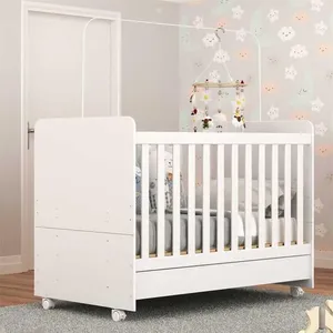 Berço Americano 3 em 1 com Colchão Incluso e Rodízios Bambino Multimóveis Branco
