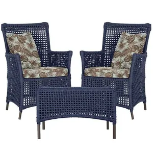 2 Poltronas E 1 Mesa Igapó Alumínio Marrom Corda Náutica E6 Azul