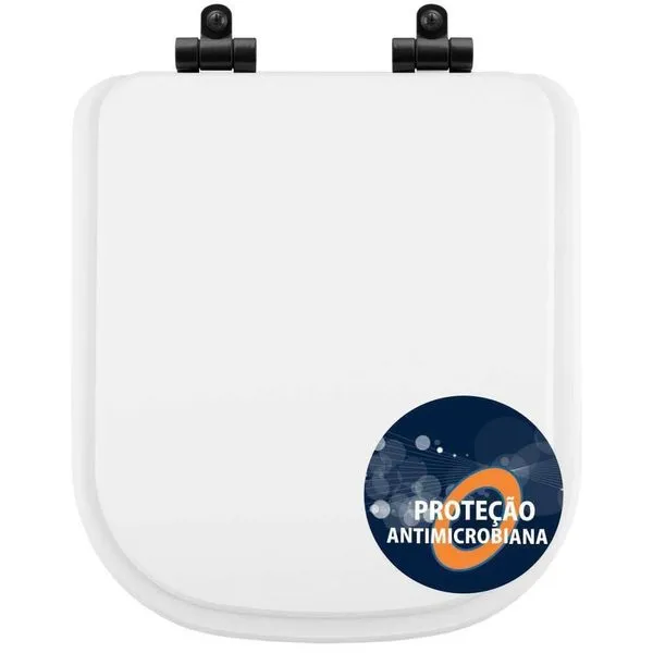 Tampa De Vaso Poliéster Antibactéria Com Amortecedor Piano Branco Para Bacia Deca Com Ferragem Preta