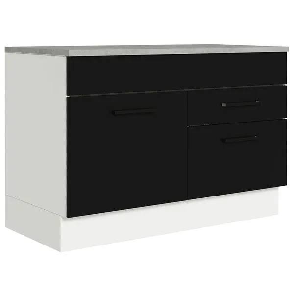 Balcão Gabinete de Pia 120 x 60 cm 1 Porta 2 Gavetas Branco/Preto (Com Tampo) Agata Madesa Cor:Branco/Preto