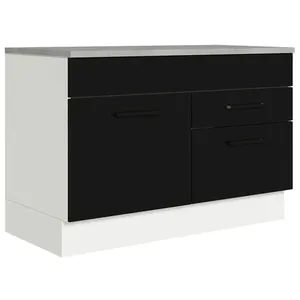 Balcão Gabinete de Pia 120 x 60 cm 1 Porta 2 Gavetas Branco/Preto (Com Tampo) Agata Madesa Cor:Branco/Preto