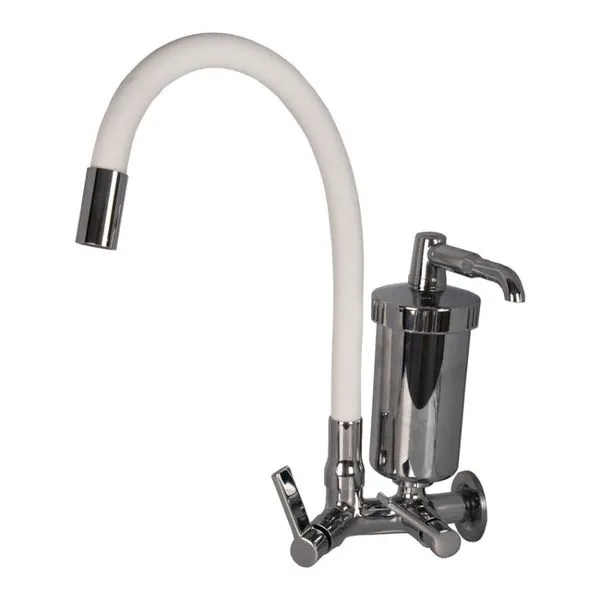 Torneira Pia Cozinha de Parede com Filtro Stoc Metais Bica AltaABS Tubo Gourmet 1/4 de Volta Cromado e Branco 6179C/75