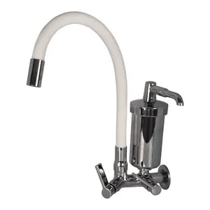 Torneira Pia Cozinha de Parede com Filtro Stoc Metais Bica AltaABS Tubo Gourmet 1/4 de Volta Cromado e Branco 6179C/75