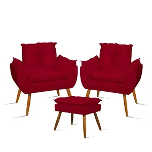 Kit Luxo 02 Poltronas Amamentação Suede + 1 Puff Pés Palito