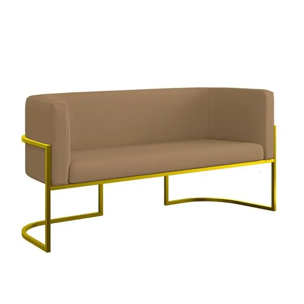 Sofá 2 Lugares Veludo com Base de Metal Dourada Recepção