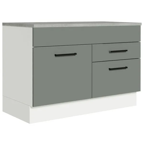 Balcão Gabinete de Pia 120 x 60 cm 1 Porta 2 Gavetas Branco/Cinza (Com Tampo) Agata Madesa Cor:Branco/Cinza