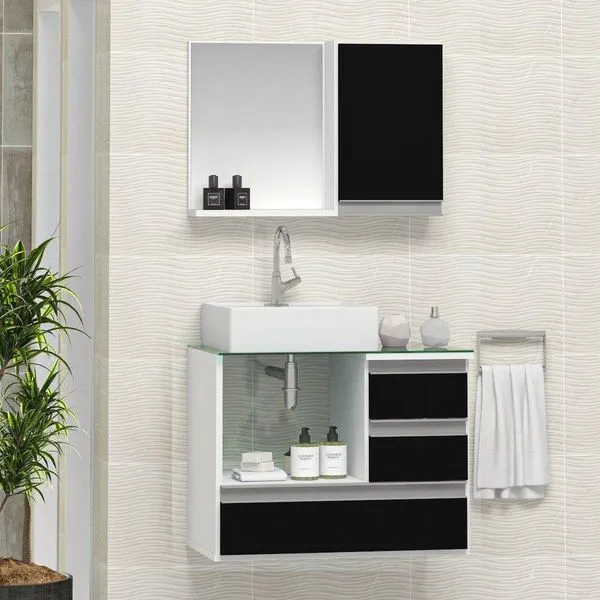 Conjunto Gabinete Polo 60cm Branco Preto