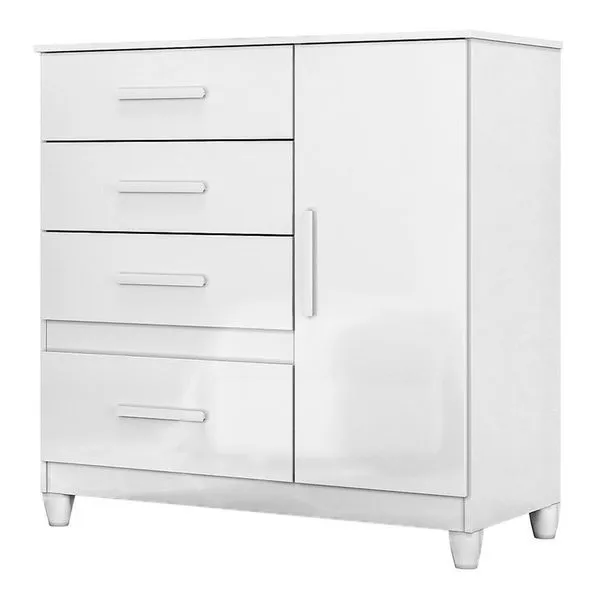 Cômoda Sapateira Vênus 1 Porta E 4 Gavetas Flex Branco Com Pés Moval Branco