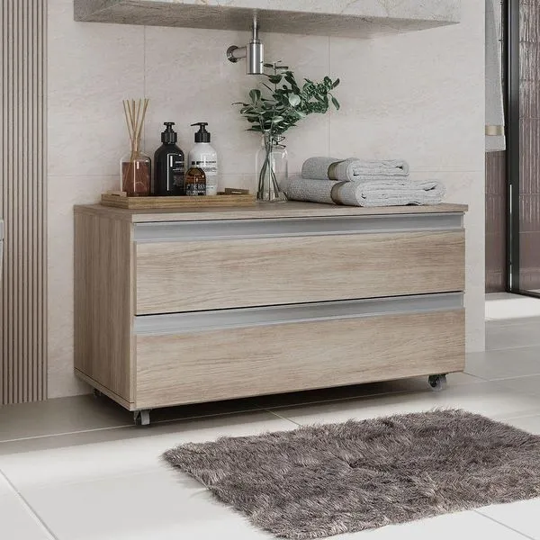 Gabinete Banheiro Rodinhas Joia 80cm 02 Gavetas Madeirado Inteiro