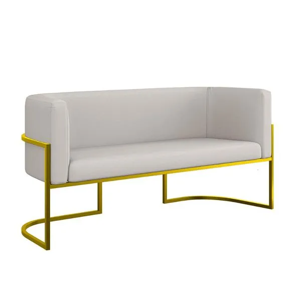 Sofá 2 Lugares Base Metal Dourada Reforçada Recepção Corino