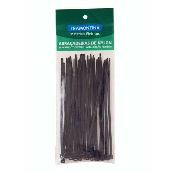 Abraçadeira de Nylon 200x4,8x1,5 mm Tramontina Preta