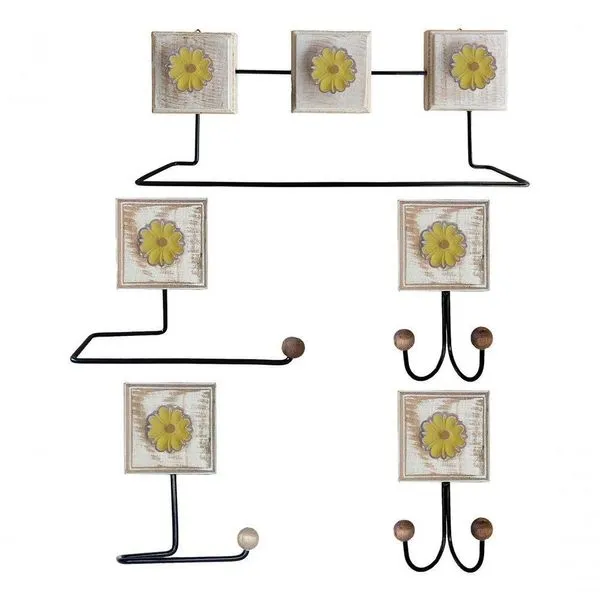 Kit Banheiro 5 Peças Artesanal Rústico Flor De Madeira 3d Anúncio Com Variação Cor Amarelo
