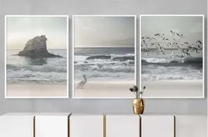 Quadro Decorativo Illuminato Praia com Passáros Kit com 3 Peças
