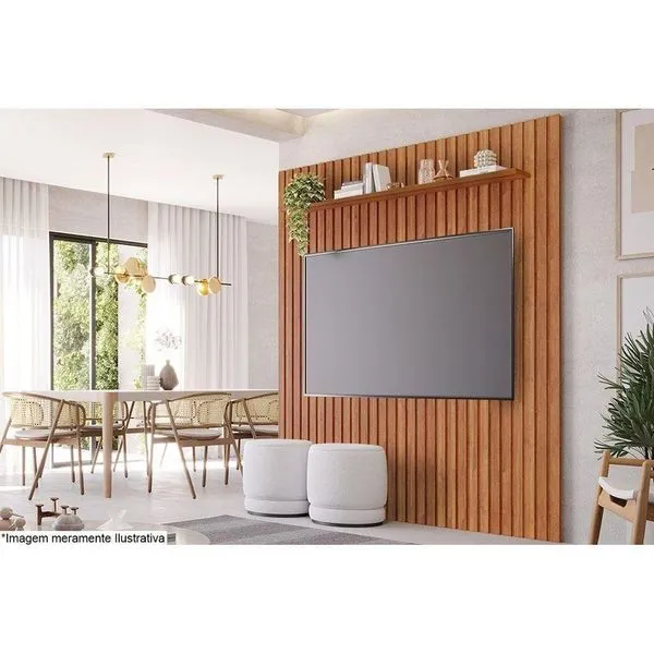 Painel Quarto P- Tv Até 65 Pol Maragogi C- Prateleira Ripado 185x220cm Cinamomo - Permóbili