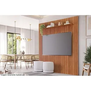 Painel Quarto P- Tv Até 65 Pol Maragogi C- Prateleira Ripado 185x220cm Cinamomo - Permóbili