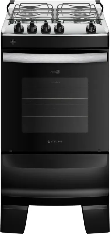 Fogão a Gás de Piso 4 Bocas Atlas Agile Mesa de Aço Inox com Acendimento Automático Preto Bivolt