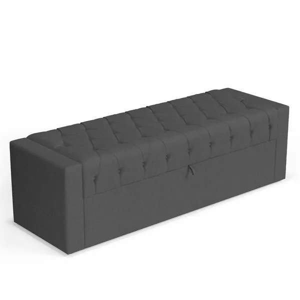 Calçadeira Báu Queen Size Atena 160cm Capitonê Linho Cinza Escuro - Abmaza