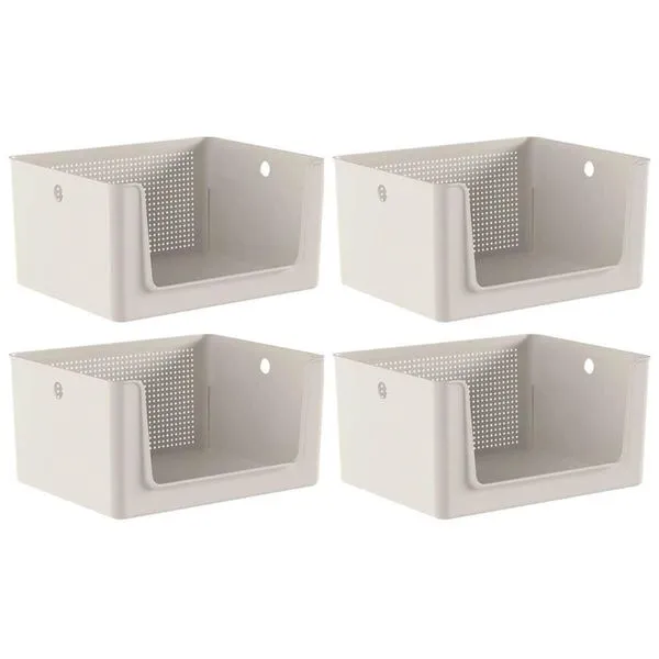 Kit 4 Cestos Organizadores Telado Abertura Frontal 16L Bege Flow Banheiro Lavanderia