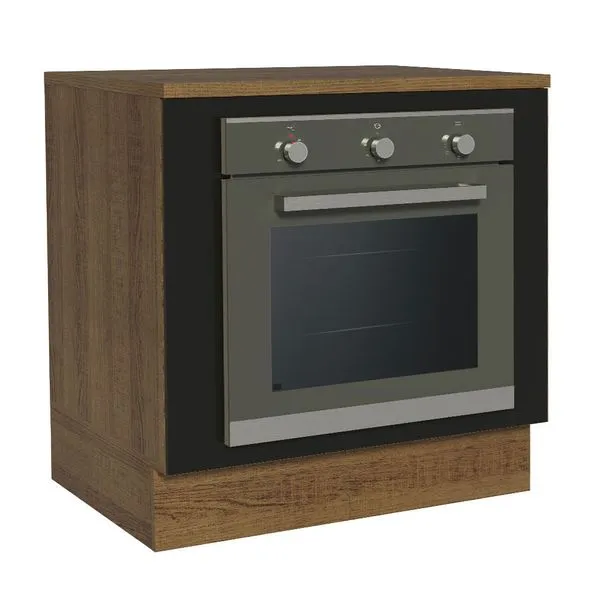 Balcão para Forno de Embutir 80 x 60 cm Com Tampo Rustic/Preto Agata, Glamy, Stella Madesa Cor:Rustic/Preto