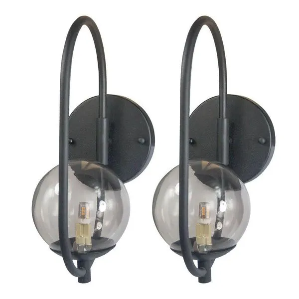 Kit 2 Arandela Parede Online Preto Globo De Vidro Fume