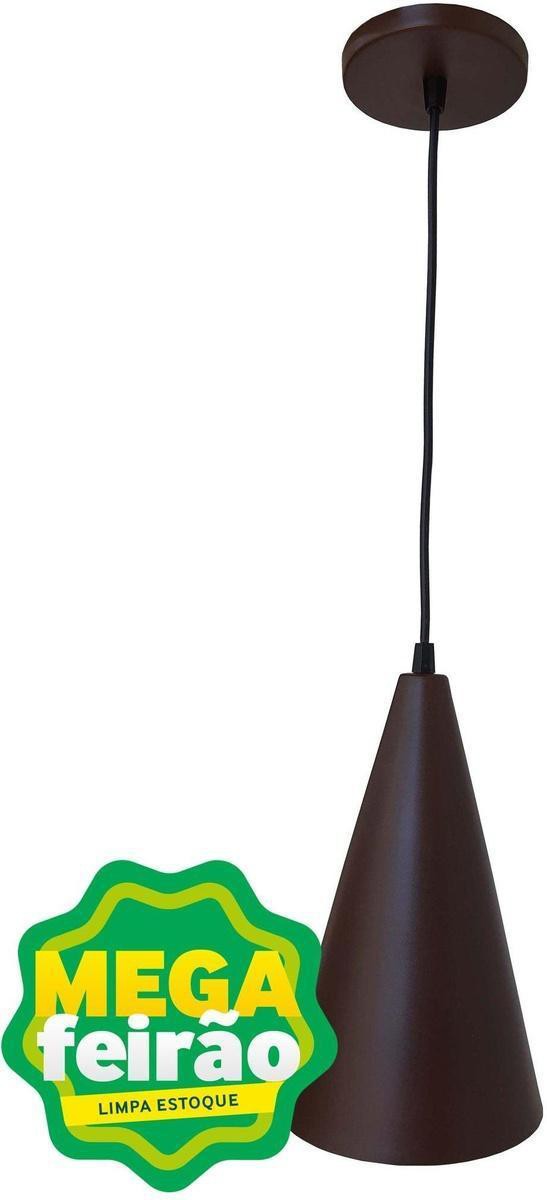 Pendente 1 Lâmpada Cone Teto 60W Alumínio Luz Vita 10100305 Café Bivolt