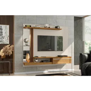 Painel para TV até 55'' com Espelho, MDP, 1 Porta, 3 Prateleiras - Denver Off White / Cinamomo