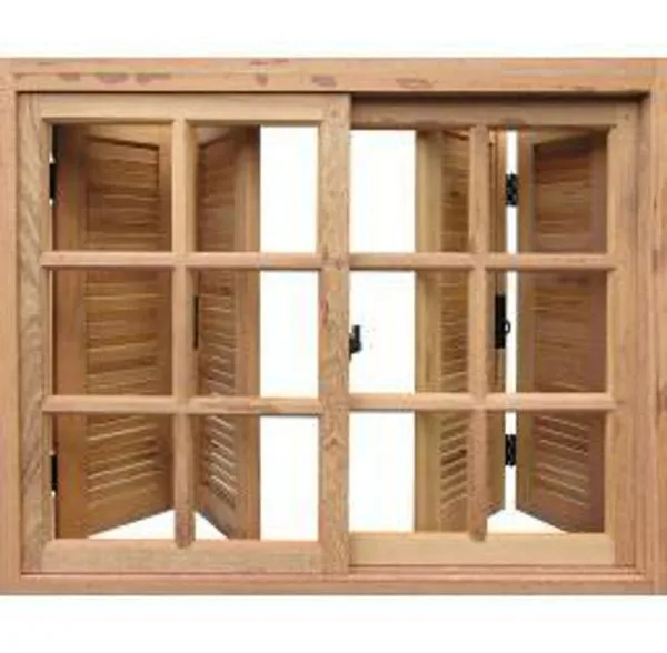 Janela de Madeira Angelim Pantográfica 120x100x13cm Vidro Quadriculado 115B
