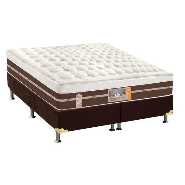 Kit Cama Box Colchão Queen Molas Ensacadas Euro Pillow Suede Marrom Ortobom