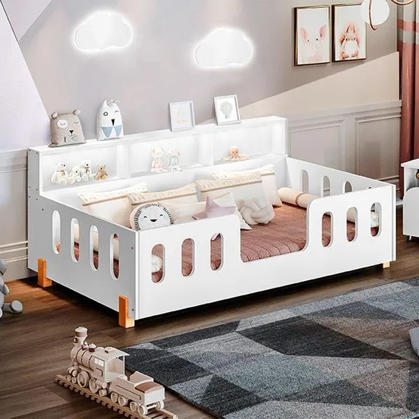 Cama Infantil Montessoriana Led Nina Com Nicho - Branco - Cor: Branco