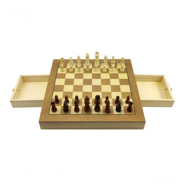 Jogo De Xadrez E Damas 2 Em 1 Hoyle Games Tabuleiro Grande 39x39cm Peças Em Madeira Com 2 Gavetas
