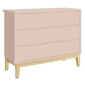 Cômoda 6 Gavetas Classic New Rosa Fosco Com Natural - Reller