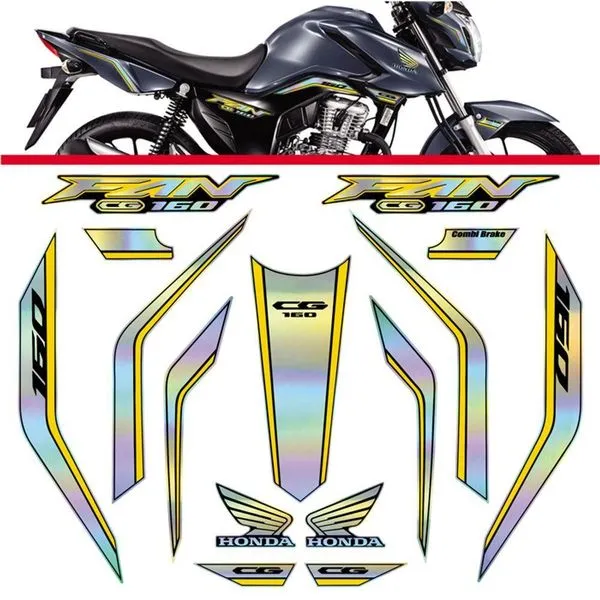 Kit Holográfico Para Moto Honda Cg Titan 160 Anos 2023 A 2024 Amarelo Amarelo