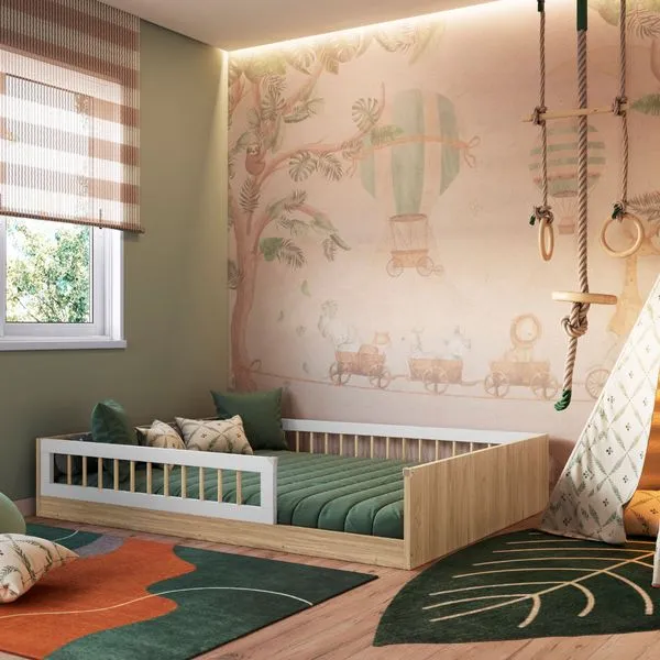 Cama Montessoriana Casal Affetto Aveiro com Branco Completa Móveis