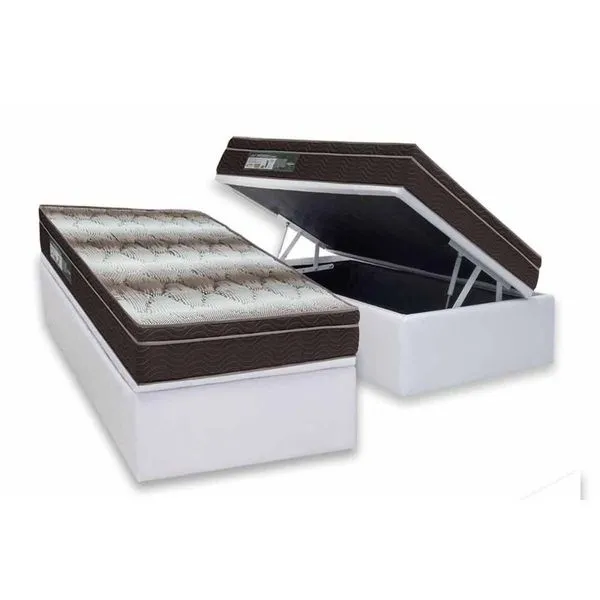 Kit Cama Box Baú Solteiro Ortopédico Light Euro Pillow Espuma Branco Ortobom