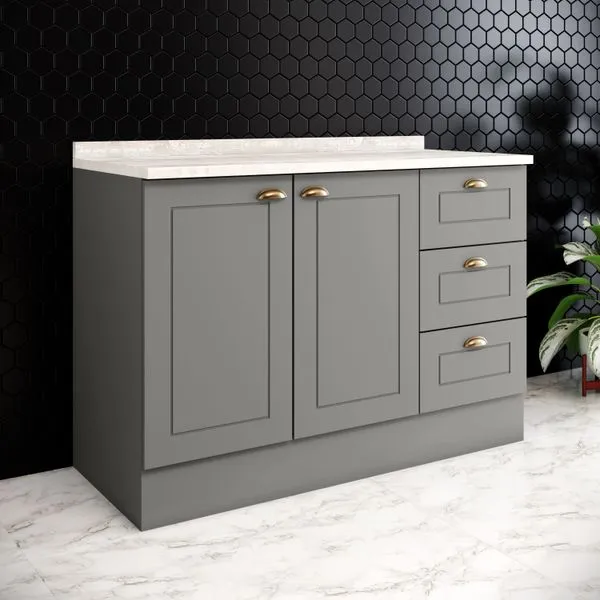 Balcão de Cozinha com Tampo Henn Americana 120cm 2 Portas Clássico | Cinza/Calcare