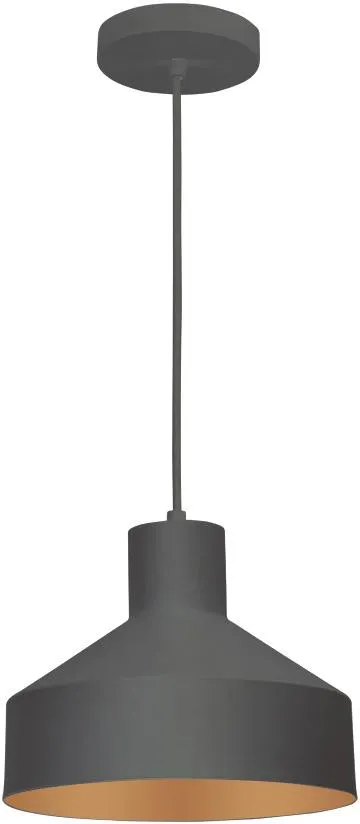 Pendente 1 Lâmpada Lizam Redondo 60W Alumínio Blumenau Preto Liso Bivolt