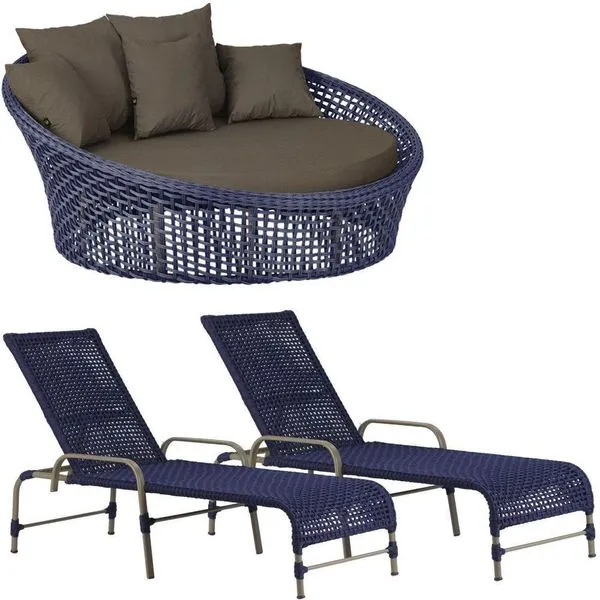 Kit Chaise Hungria E Espreguiçadeiras Catar Trama Original Azul