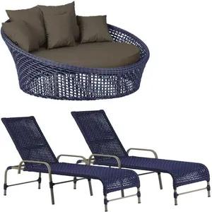 Kit Chaise Hungria E Espreguiçadeiras Catar Trama Original Azul