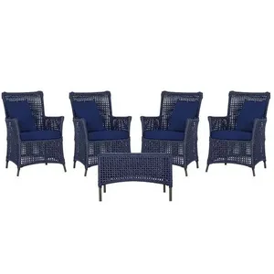 4 Poltronas E 1 Mesa Igapó Alumínio Marrom Corda Náutica E10 Azul