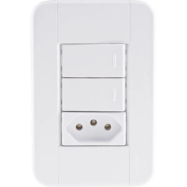 Conjunto 4x2 com 2 Interruptores Simples 10 A 250 V e 1 Tomada 2P+T 10 A 250 V Tramontina Tablet Branco